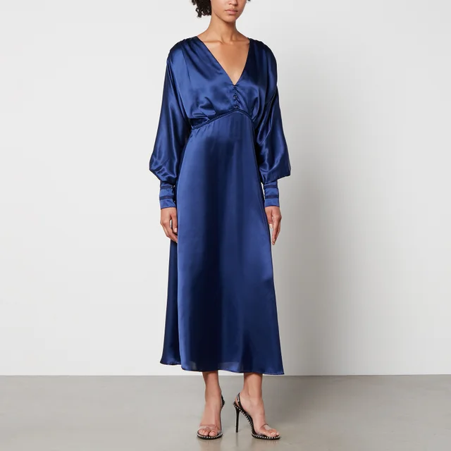 Hope & Ivy Camila Lace-Trimmed Satin Midi Dress