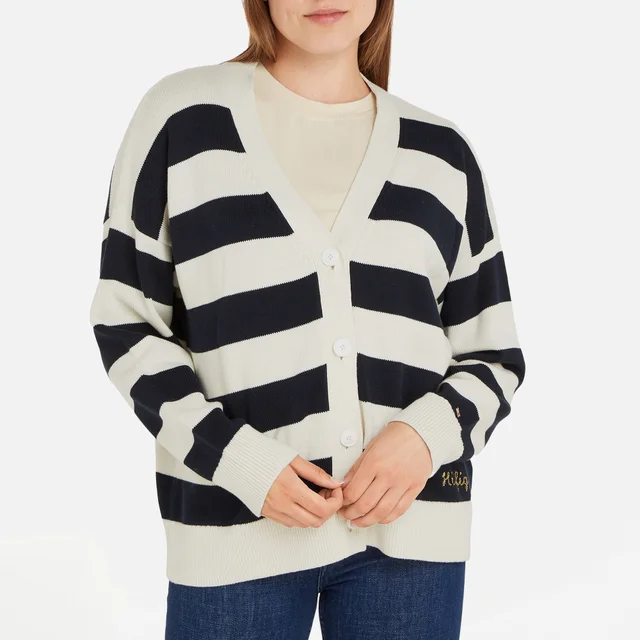 Tommy Hilfiger Lighthouse Stripe Boxy V-Neck Cotton Cardigan