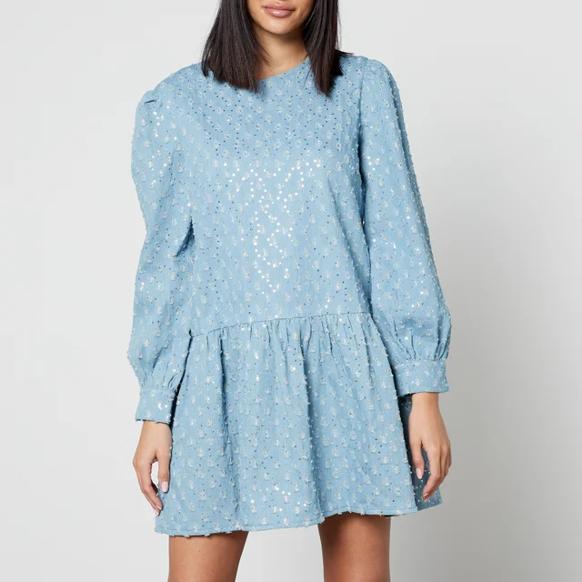Never Fully Dressed Minnie Distressed Sequined Denim Dress