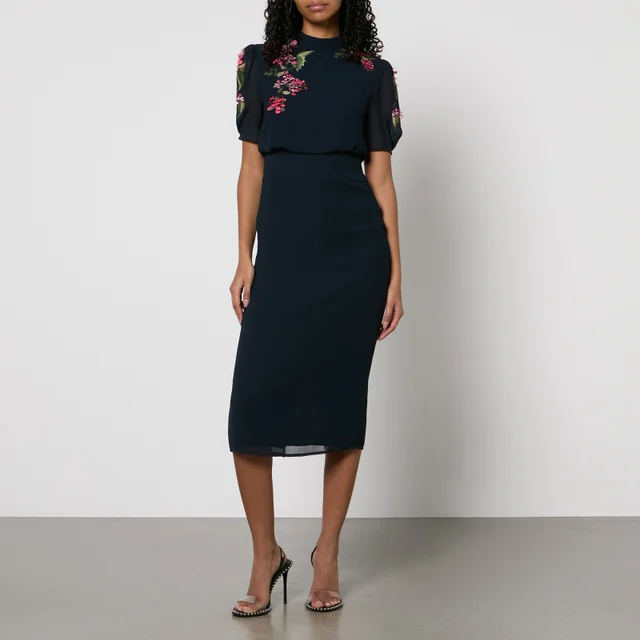 Hope & Ivy Ciara Embroidered Chiffon Pencil Midi Dress