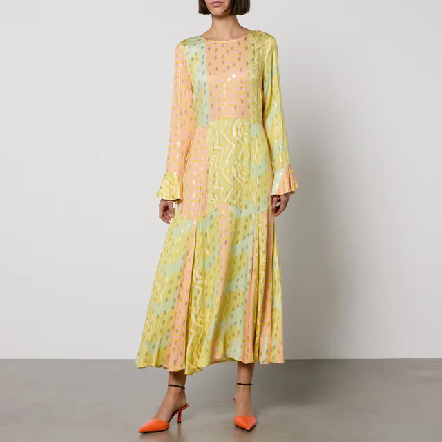 Never Fully Dressed Eliza Metallic Satin-Jacquard Maxi Dress